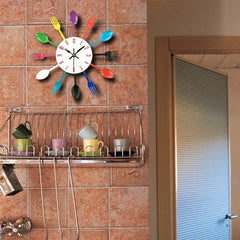 Horloge murale de cuisine, couverts créatifs modernes amovibles 3D cuillère de cuisine fourchette horloge murale miroir autocollant mural chambre maison
