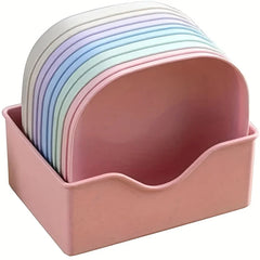 Un ensemble de 10 assiettes carrées avec 1 support – ensemble d'assiettes alimentaires portables