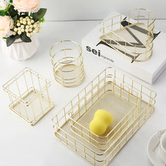 Panier de rangement en fer et métal doré de Style nordique, support multifonctionnel de bureau pour articles divers, boîte de rangement de bijoux