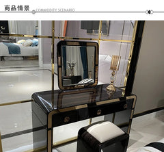 Combinaison de tabouret de coiffeuse de luxe léger italien, tabouret de maquillage de coiffeuse en bois massif de chambre post-moderne