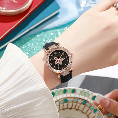 Montres papillon en perles roses pour femmes, montre-Bracelet décontractée avec strass, Simple, horloge à Quartz pour dames