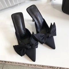 Mules à nœud papillon pour femmes, nouveau Style, pantoufles élégantes à bout pointu, talons hauts fins, chaussures d'été à la mode pour fête de bal
