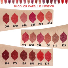 18 pièces/ensemble DNM Capsule rouge à lèvres ensemble couleur fixation durable antiadhésif tasse bouche rouge nu maquillage Sexy femmes lèvres solide brillant à lèvres
