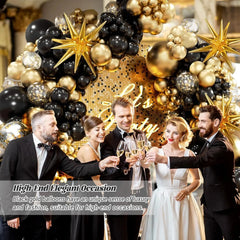 Kit d'arc de guirlande de ballons noirs et dorés, avec ballons en aluminium Starburst, fournitures de décoration pour mariage, anniversaire, fête de famille