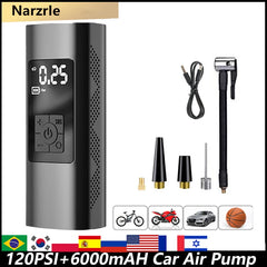 Pompe à Air électrique pour voiture, gonflage rapide, 6000mAh, Portable, sans fil, gonfleur de pneus, 120PSI, compresseur d'air, moto, vélo