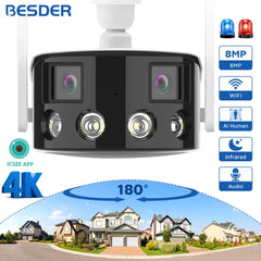 Caméra de Surveillance extérieure IP WiFi couleur 8MP/4MP, dispositif de sécurité sans fil, avec Vision nocturne et angle 180 °