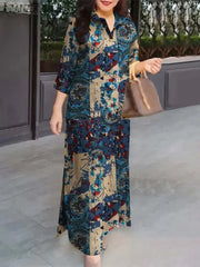 ZANZEA-Robe Longue en Coton à Revers pour Femme, Tenue Maxi Vintage à Imprimé Floral, Manches 2024, Collection Automne 3/4