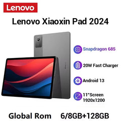 Lenovo-Tablette Android Xiaoxin Pad 2024, micrologiciel global, 6 Go, 8 Go, 128 Go, écran 11 ", Qualcomm Snapdragon 685, GPS, WiFi, 7040mAh