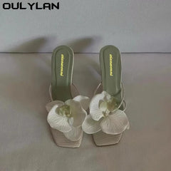 Oulylan talons hauts pantoufles décontracté été chaussures pour femmes de luxe femmes talons hauts sandales Style élégant fleur orteil