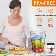 BioloMix – Mini mélangeur pour Smoothie Pro, 1800W, haute puissance, sans BPA, 1,8 l et 0,6 l, double pot, mixeur de cuisine, haute Performance