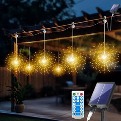 5*90LEDS suspendus feu d'artifice solaire lumière 8 Modes télécommande solaire Starburst lampe décor de noël fée lumières jardin cour Patio