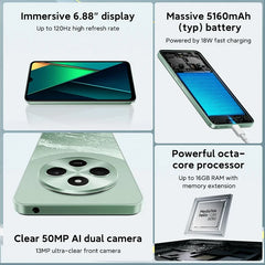 Version mondiale POCO C75 Smartphone NFC 120Hz 6.88 "écran Dot Drop Helio G81 Ultra 50MP AI double caméra batterie 5160mAh massive