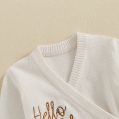 BloRequibetant-Barboteuse à manches longues avec broderie de lettres pour bébé, pull pleine longueur à col en V rond, combinaison d'automne