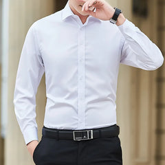 Chemise d'affaires à manches longues pour hommes, grande taille, couleur unie, mode classique, basique, décontractée, Slim, blanche, vêtements de marque, nouvelle collection