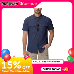 TACVASEN-Chemises de pêche de nuit UV pour hommes, chemise respirante à manches courtes, chemise de randonnée en plein air, chemises de pêche légères à séchage rapide
