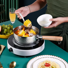 Casserole en acier inoxydable, manche en bois massif avec crochet, poêle à Sauce polyvalente avec becs verseurs, marmite à Sauce, marmite de cuisson