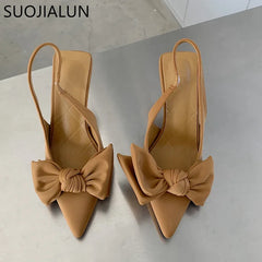 2025 été marque femmes Slingback sandales chaussures à talons mode nœud papillon bout pointu sans lacet dames robe élégante pompes chaussures