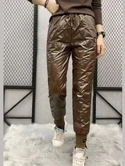 Pantalon crayon surdimensionné en coton pour femme, chaud, mode coréenne, Slim et épais, décontracté, taille haute, noir, 4XL, hiver