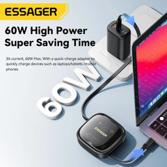 Essager 60W Charge rapide USB A/C à TypeC Micro câble Lightning Mini boîte de rangement de voyage multifonctionnelle avec jeu de broches de support pour téléphone