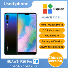 HUAWEI-Smartphone P20 Pro, Android, Google Play, PR6.1 ", appareil photo 40MP + 24MP, 4000mAh, 4G, téléphone d'occasion