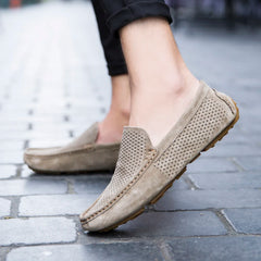 Chaussures en cuir véritable pour hommes, marque de luxe décontractée, mocassins d'été de styliste, mocassins respirants, chaussures de conduite italiennes pour hommes