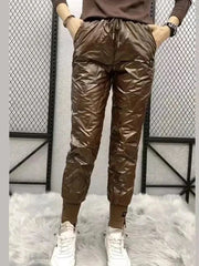 Pantalon crayon surdimensionné en coton pour femme, chaud, mode coréenne, Slim et épais, décontracté, taille haute, noir, 4XL, hiver