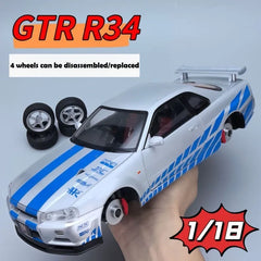 Grande taille 1/18 échelle Nissan GT-R R34 horizon alliage voiture modèle moulé sous pression jouet voiture pour garçons JDM voiture de course jouet cadeau passe-temps à collectionner