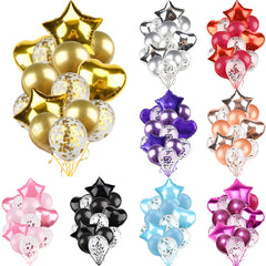 Ballons métalliques en forme d'étoile et de cœur, 14 pièces, ensemble de confettis or rouge bleu rose pour joyeux anniversaire, réception-cadeau pour bébé, mariage
