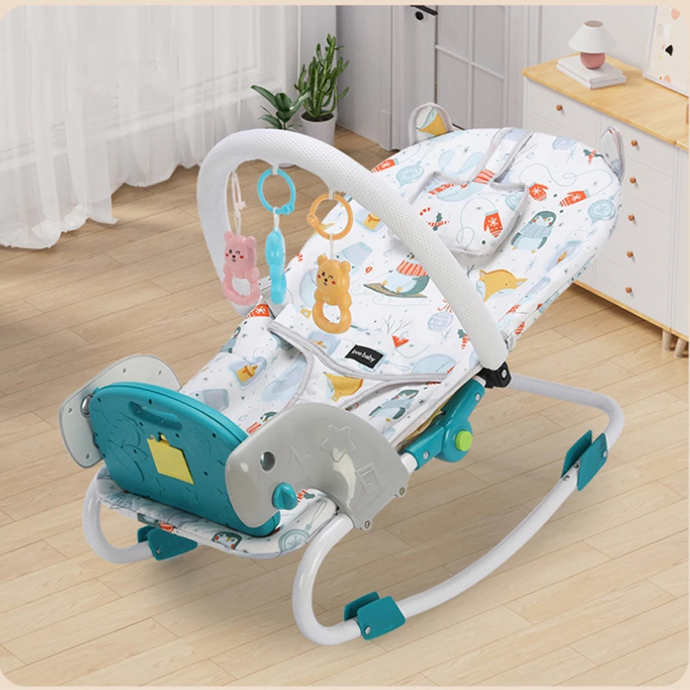 Chaise à bascule 2 en 1 pour bébé de 0 à 12 mois, avec musique et jouets, chaise pivotante à réglage de 4 niveaux, pour nouveau-né, activités pour bébé