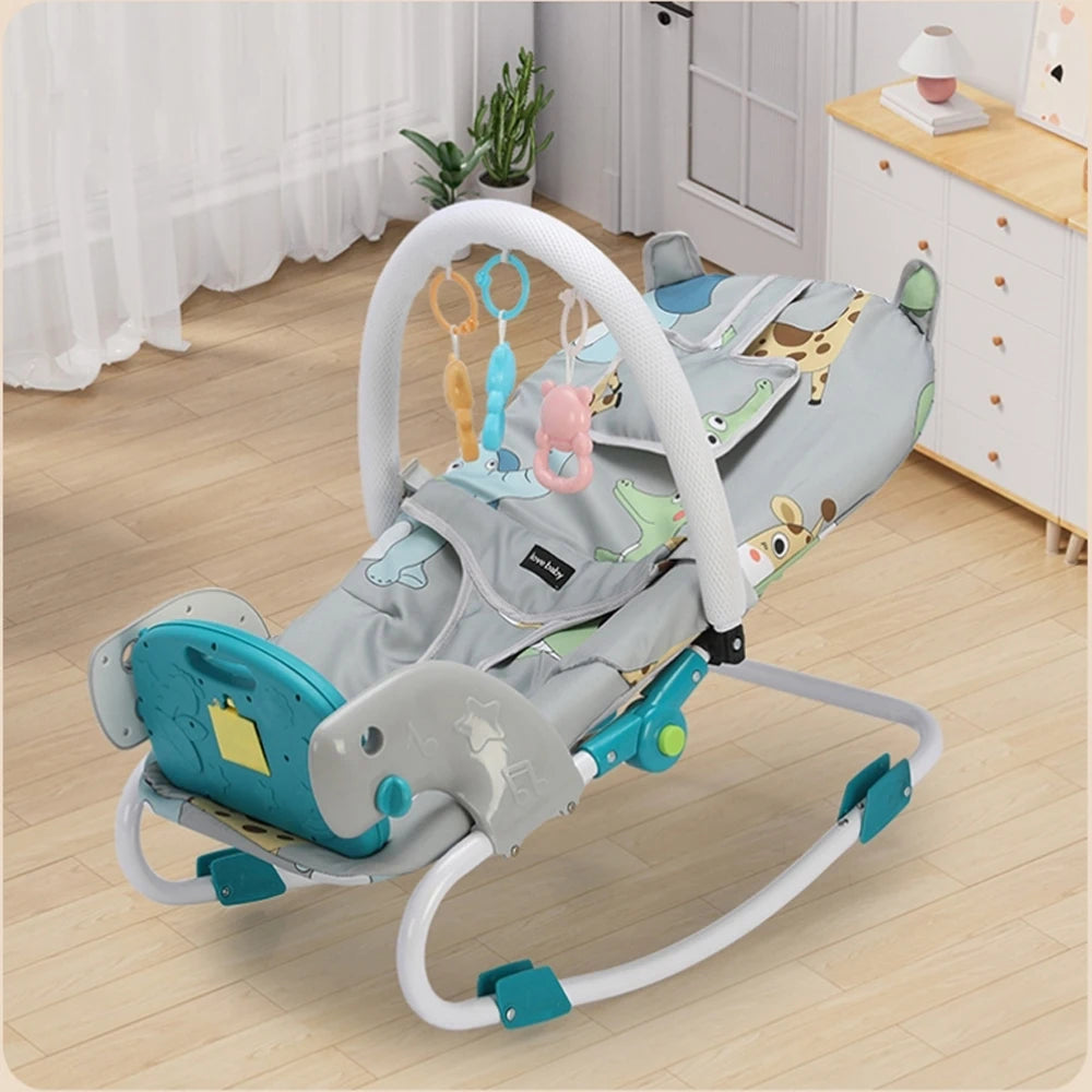 Chaise à bascule 2 en 1 pour bébé de 0 à 12 mois, avec musique et jouets, chaise pivotante à réglage de 4 niveaux, pour nouveau-né, activités pour bébé