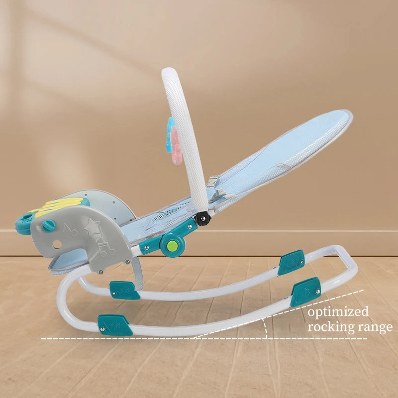 Chaise à bascule 2 en 1 pour bébé de 0 à 12 mois, avec musique et jouets, chaise pivotante à réglage de 4 niveaux, pour nouveau-né, activités pour bébé