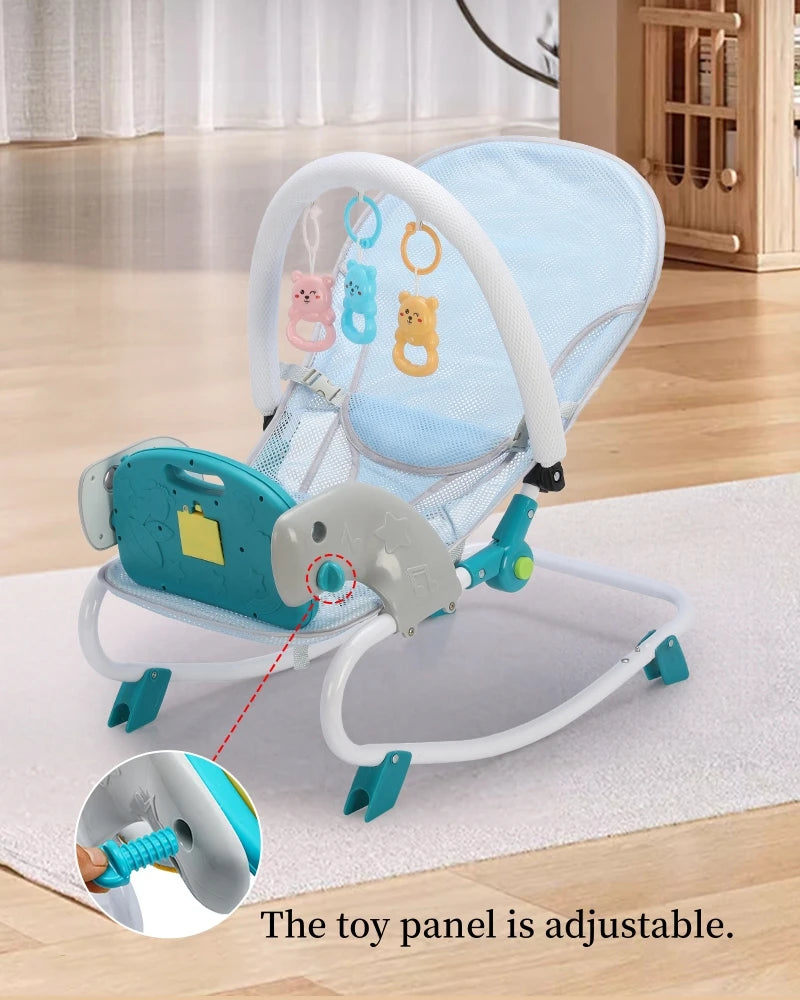 Chaise à bascule 2 en 1 pour bébé de 0 à 12 mois, avec musique et jouets, chaise pivotante à réglage de 4 niveaux, pour nouveau-né, activités pour bébé