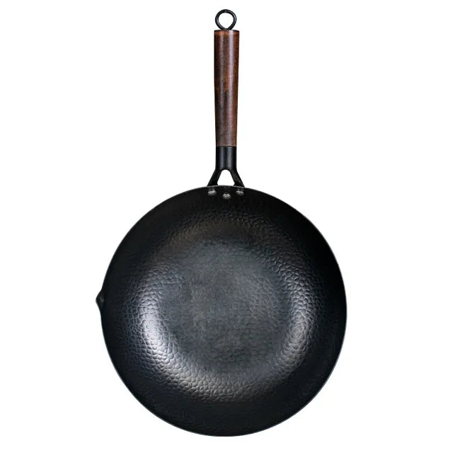 Konco Pure Iron wok poêle en fonte Pot non revêtu usage général pour cuisinière à gaz et à induction 32 cm Wok chinois ustensiles de cuisine