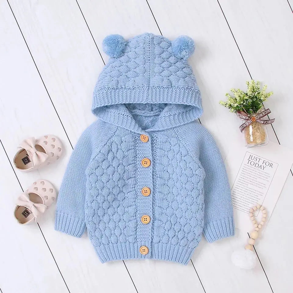 Sweat à capuche tricoté pour bébé fille et garçon de 0 à 24 mois, veste chaude d'automne à manches longues, vêtements d'extérieur