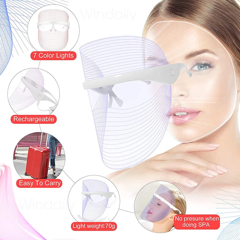 7 Colors LED Light Therapy Facial Mask Photon Anti-Aging Anti Wrinkle Rejuvenation Wireless Face Mask Skin Care Beauty Devices