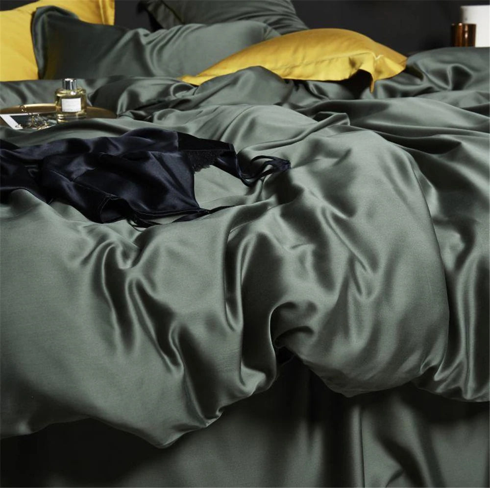 VEV-ESTHETE-Parure de lit vert foncé, ensemble de literie sain et pur, housse de luxe Queen et King, drap plat, taie d'oreiller, linge de lit, 100%