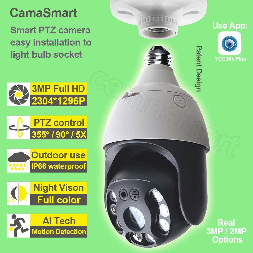Caméra Wifi Onvif 3MP Étanche PTZ, Zoom Numérique 4X, Installation Facile, Sécurité Extérieure Domestique Ycc365plus, Livraison Directe