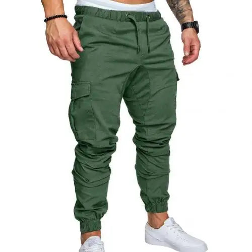 Men Casual Pants Plus Size Men Solid Color Multi Pocket Drawstring Ankle Tie Cargo Pants Trousers Summer Hottest Weight Pants