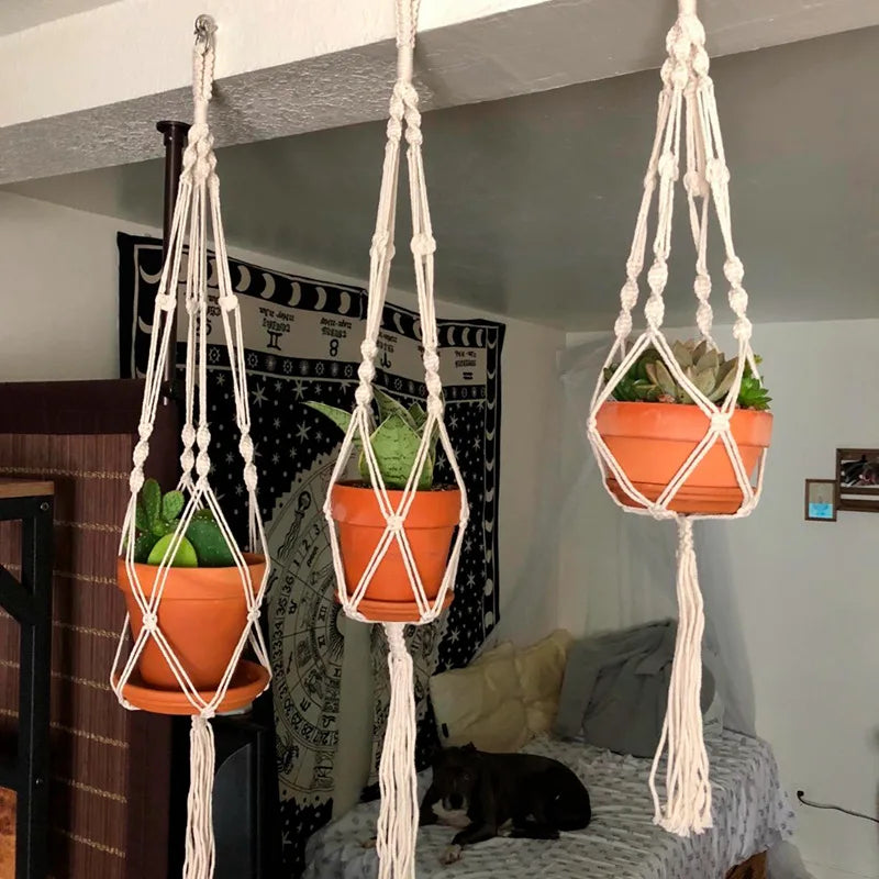 Panier suspendu de plantes en macramé fait à la main, support de Pots de fleurs, décoration suspendue de balcon, corde de levage nouée, fournitures de jardin pour la maison
