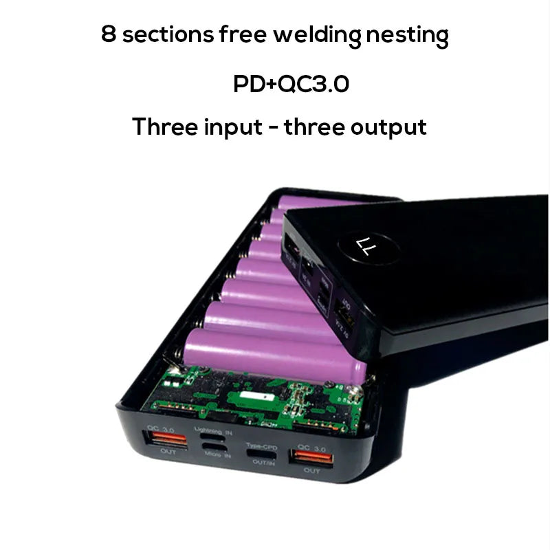 Boîtier de chargeur de batterie USB à charge rapide QC 3.0, affichage numérique LED, 8x18650, pour tous les smartphones