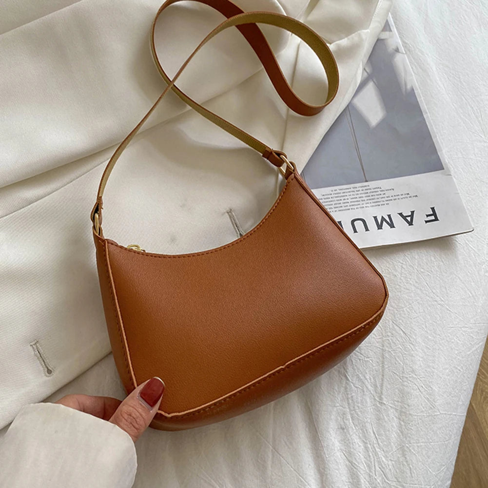 Sac à main rétro solide en cuir PU pour femmes, sous les bras, décontracté, nouvelle collection