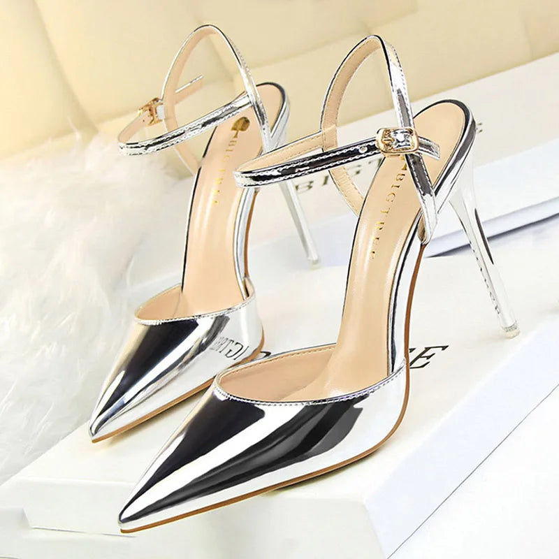BIGTREE chaussures mode talons hauts chaussures en cuir verni femme pompes Sexy femmes talons bleu argent talons aiguilles femmes sandales 2025