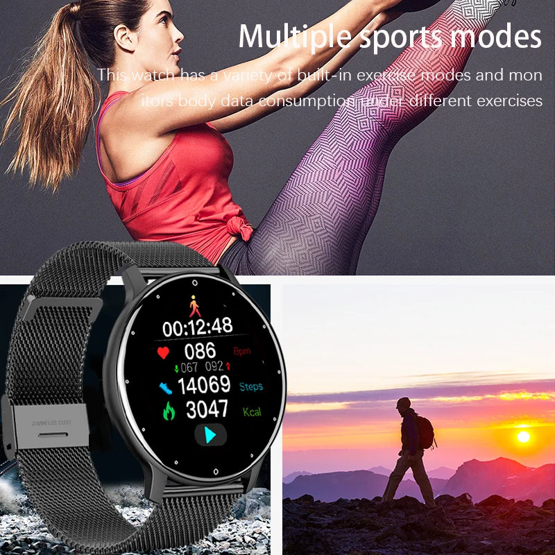 Montre intelligente Dames Écran tactile complet Sports Fitness montre IP67 étanche Bluetooth pour Android iOS Montre intelligente Femme