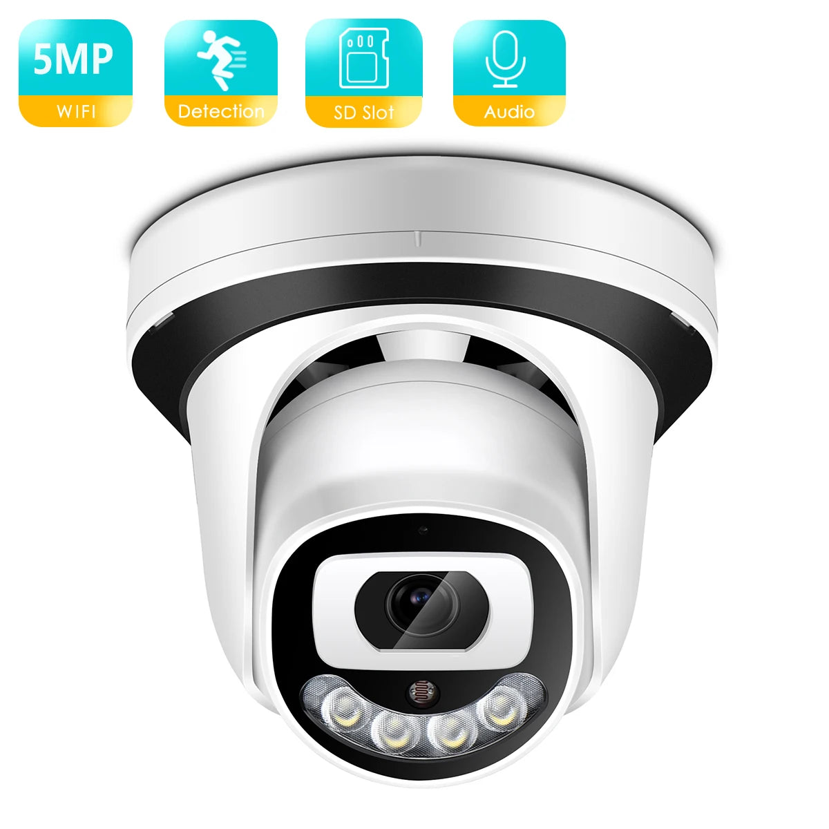 BESDER – caméra de Surveillance dôme IP WiFi HD 2MP/3MP/5MP, Audio sans fil, Vision nocturne IR/couleur, grand Angle, avec fente SD