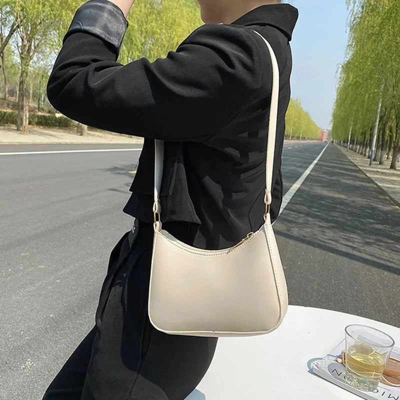 Sac à main rétro solide en cuir PU pour femmes, sous les bras, décontracté, nouvelle collection