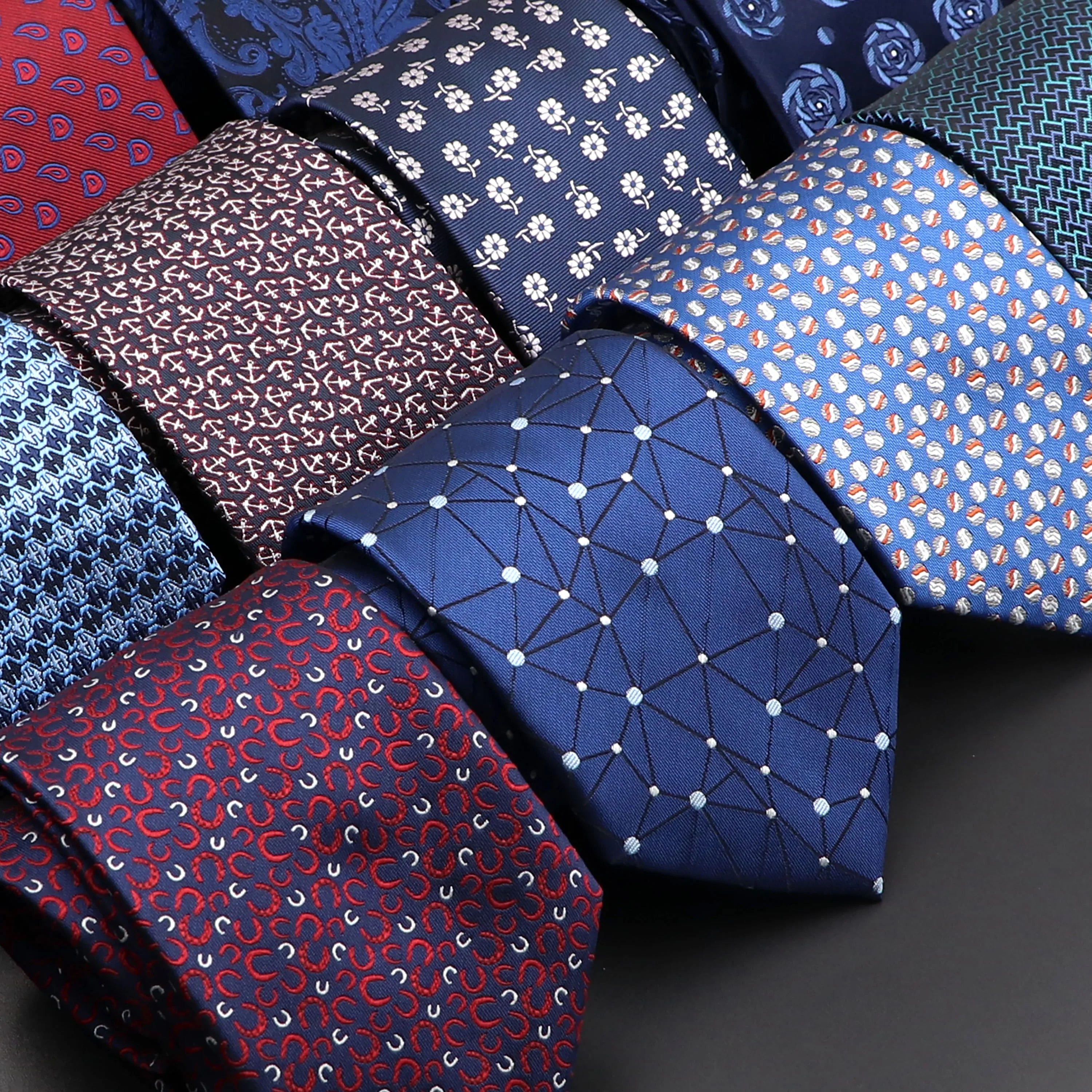 Nouveau Cravate Homme Classique Couleur Unie Rayure Plaid 8cm Jacquard Marine Cravate Accessoires Usure Quotidienne Cravat Mariage Cadeau de Fête