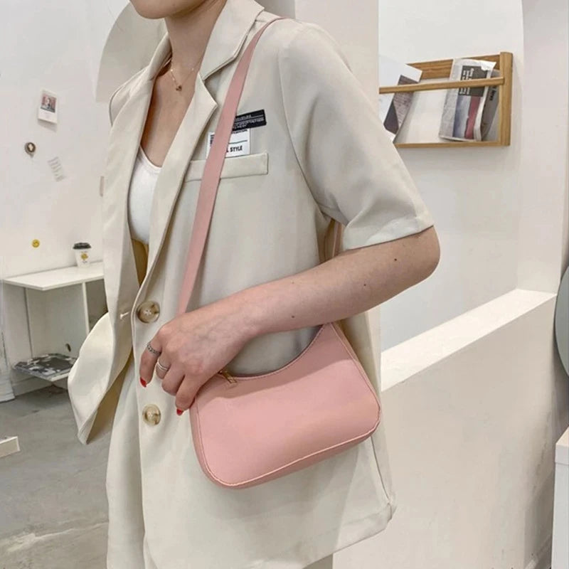 Sac à main rétro solide en cuir PU pour femmes, sous les bras, décontracté, nouvelle collection