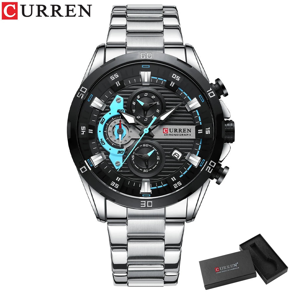 CURREN montres en acier inoxydable pour hommes mode créative cadran lumineux avec chronographe horloge mâle montres décontractées