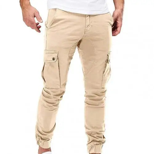 Men Cargo Military Pants Drawstring Solid Color Ankle Banded Casual Multi Pockets Cargo Pants for Male 2021 Autumn Sportswear