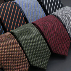 Original de haute qualité solide coton à la main laine cravates hommes cravate rayé col étroit mince cachemire décontracté cravate accessoires